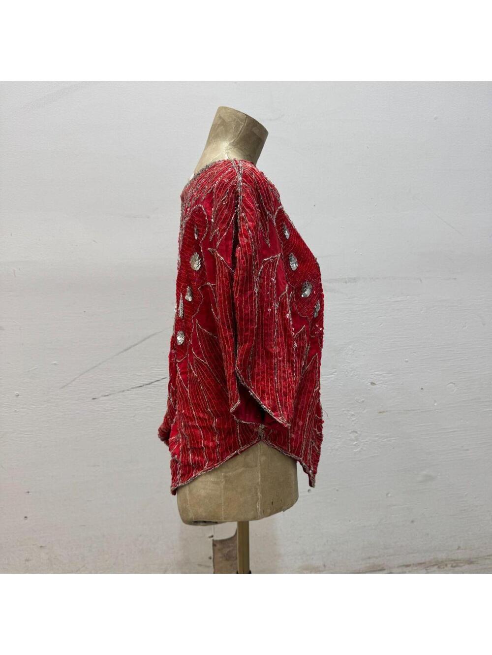 Vintage Broadway Costume 70s Red Sequin Beaded Butterfly Silk Fairy Top 3 - Picture 3 of 8